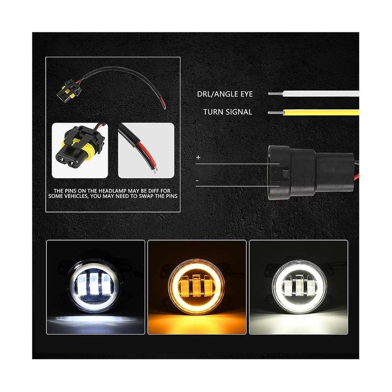 4 Inch Angel Eyes Led Fog Light Car Front Foglight 15000lm Replacement Auto Lamp Drl Driving Fog La
