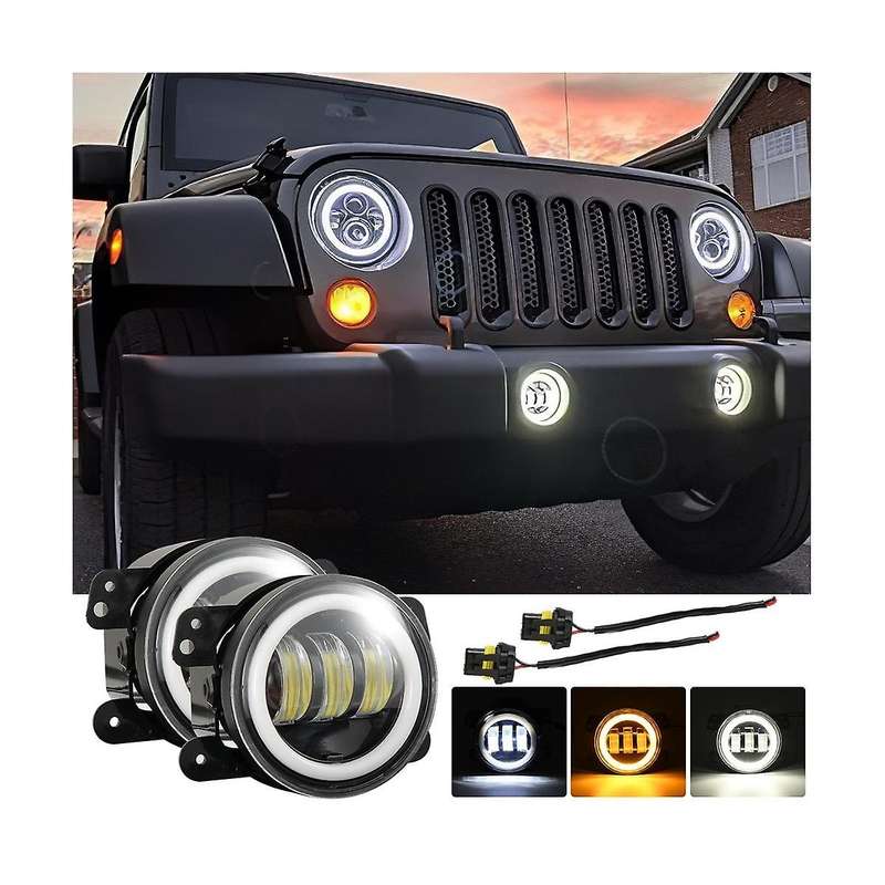 4 Inch Angel Eyes Led Fog Light Car Front Foglight 15000lm Replacement Auto Lamp Drl Driving Fog La