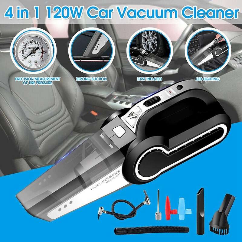 4 in 1 Portable Car Vacuum Cleaner Handheld with Air Compressor LED Light 120W 4000Pa Wet & Dry Vacu