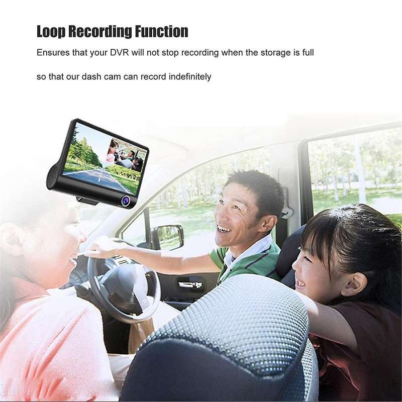 4 Inch Car Dvr Dashcam Dash Camera Hd Screen 1080p 3 Lens Video Recorder Front + Interior+rear View