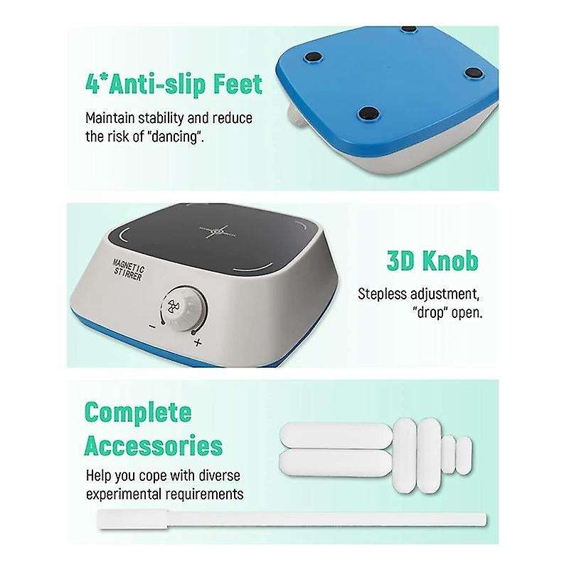 4 Inch Magnetic Stirrer with 6pcs Stir Bar Set and Stir Bar Retriever, Suitable for Scientific Resea