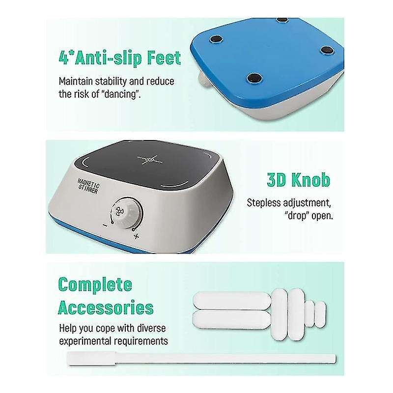4 Inch Magnetic Stirrer with 6pcs Stir Bar Set and Stir Bar Retriever, Suitable for Scientific Rese