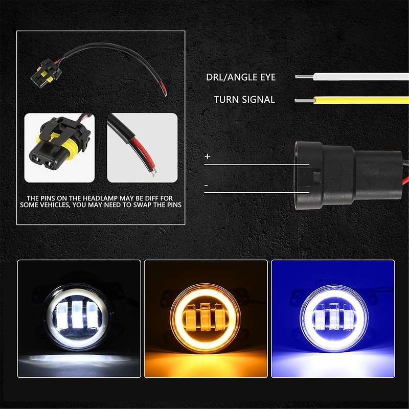 4 Inch Led Fog Lights Halo Ring Work Light for Jk, with Blue Drl Yellow Turn Signal (blue+yellow+whi