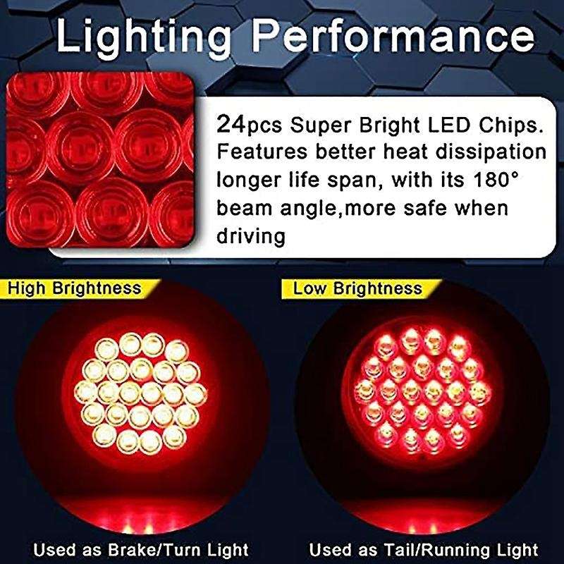 4 Inch Round Trailer Tail Lights 24LED Stop Turn Tail Lights for Boat Truck RV Tractor Bus 4 Packs A