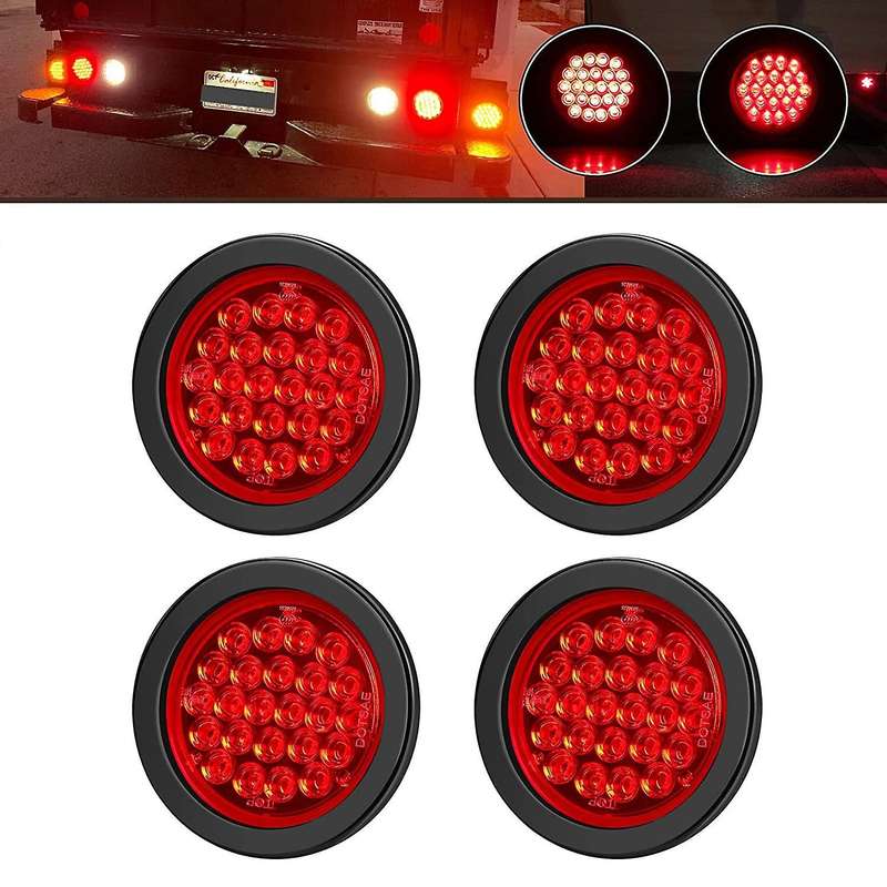 4 Inch Round Trailer Tail Lights 24LED Stop Turn Tail Lights for Boat Truck RV Tractor Bus 4 Packs A