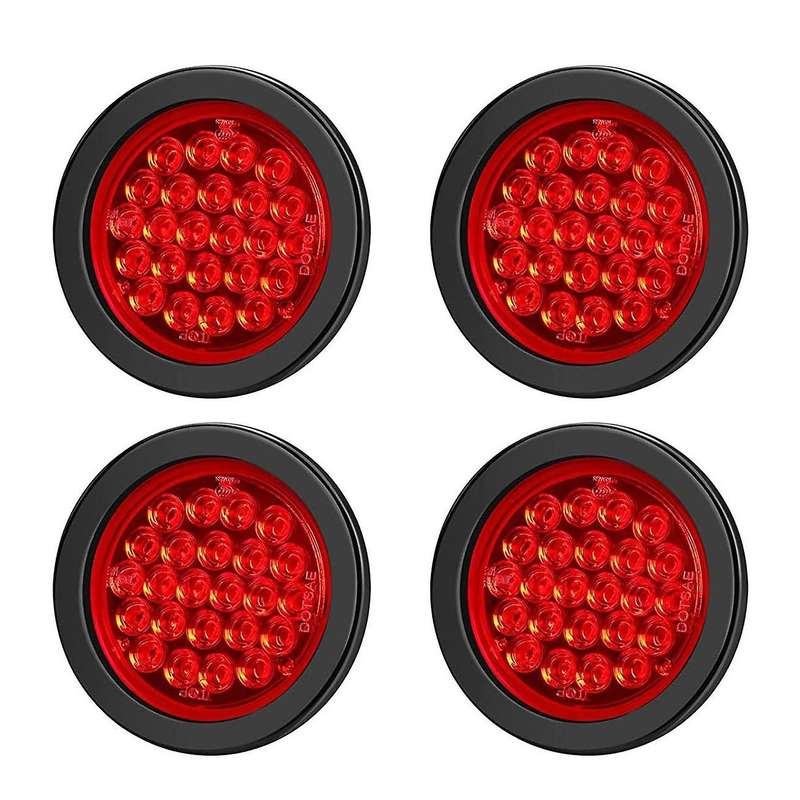 4 Inch Round Trailer Tail Lights 24LED Stop Turn Tail Lights for Boat Truck RV Tractor Bus 4 Packs A