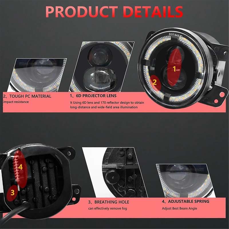 4 Inch Round Led Fog Lights with White Drl Amber Turn Signal Lights for Wrangler Jk Accessories
