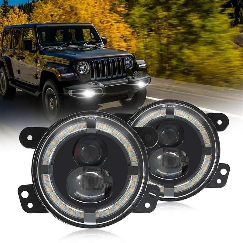 4 Inch Round Led Fog Lights with White Drl Amber Turn Signal Lights for Wrangler Jk Accessories