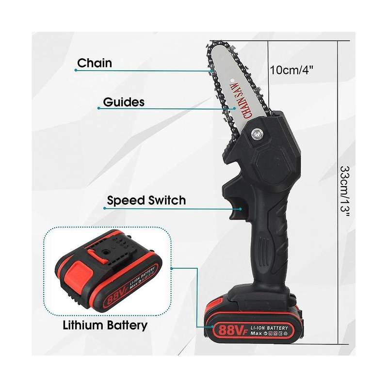 4 Inch Mini Electric Saw Chain Saw with 1 Battery Woodworking Pruning Garden Tool Eu Plug