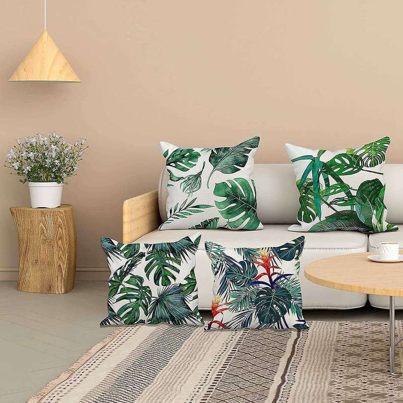 4 Outdoor Cushions for Garden Furniture Garden Cushions Linen Green Cushion Covers 18x18inch Sofa