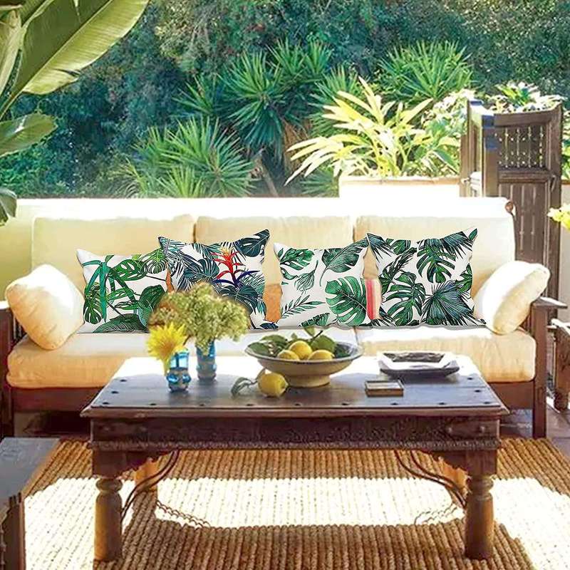 4 Outdoor Cushions for Garden Furniture Garden Cushions Linen Green Cushion Covers 18x18inch Sofa
