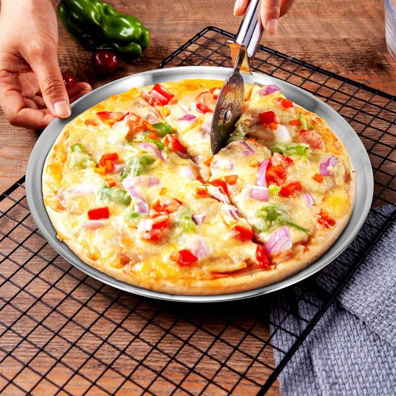 4 Pack 12 Inch Pizza Tray,Stainless Steel Pizza Baking Tray,Round Pizza Baking Sheet,for Baking Roa
