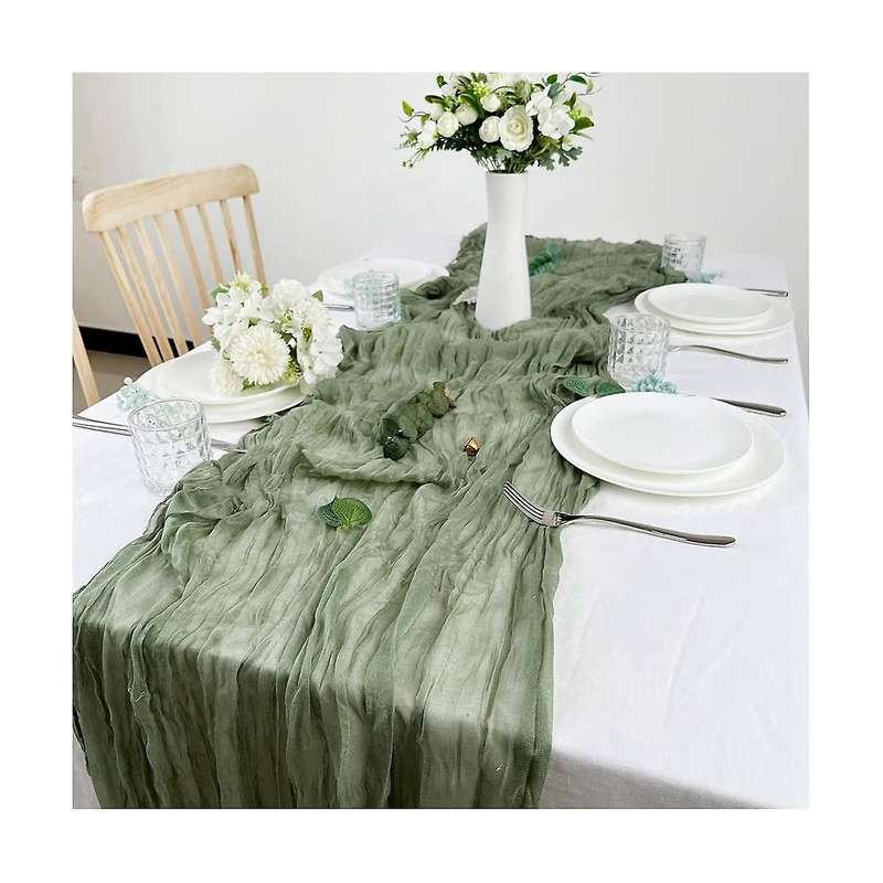 4 Pack 90x400cm Sage Green Cheesecloth Table Runner Long Rustic Gauze Table Runner Romantic Semi