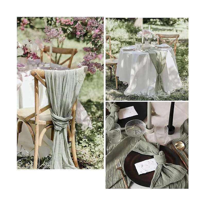 4 Pack 90x400cm Sage Green Cheesecloth Table Runner Long Rustic Gauze Table Runner Romantic Semi