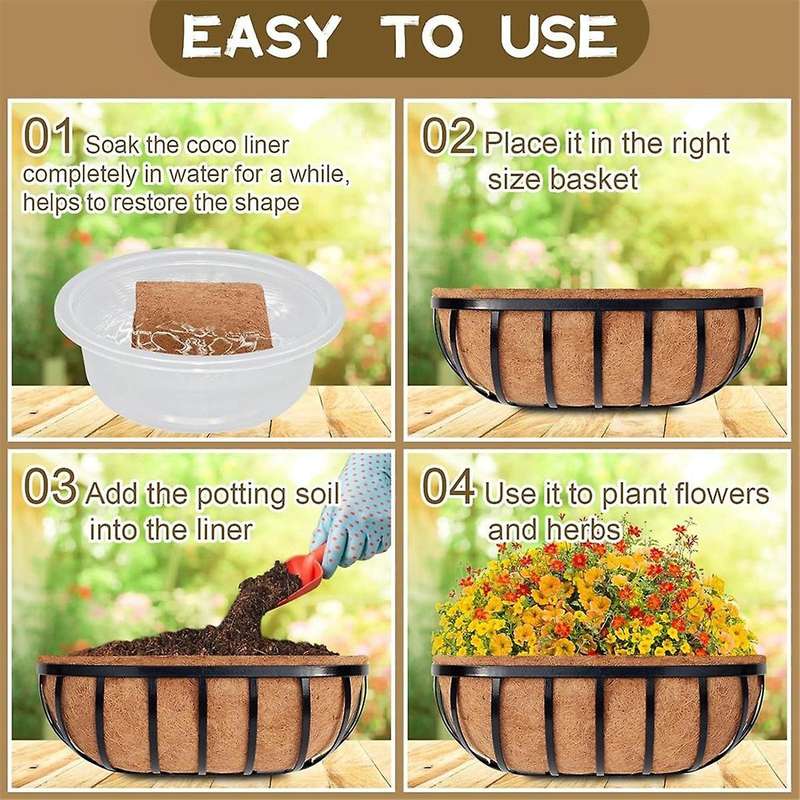 4 Pack 24 Inch Trough Coconut Liners, Natural Coconut Liners for Wall Planter, Window Basket Deck Ra