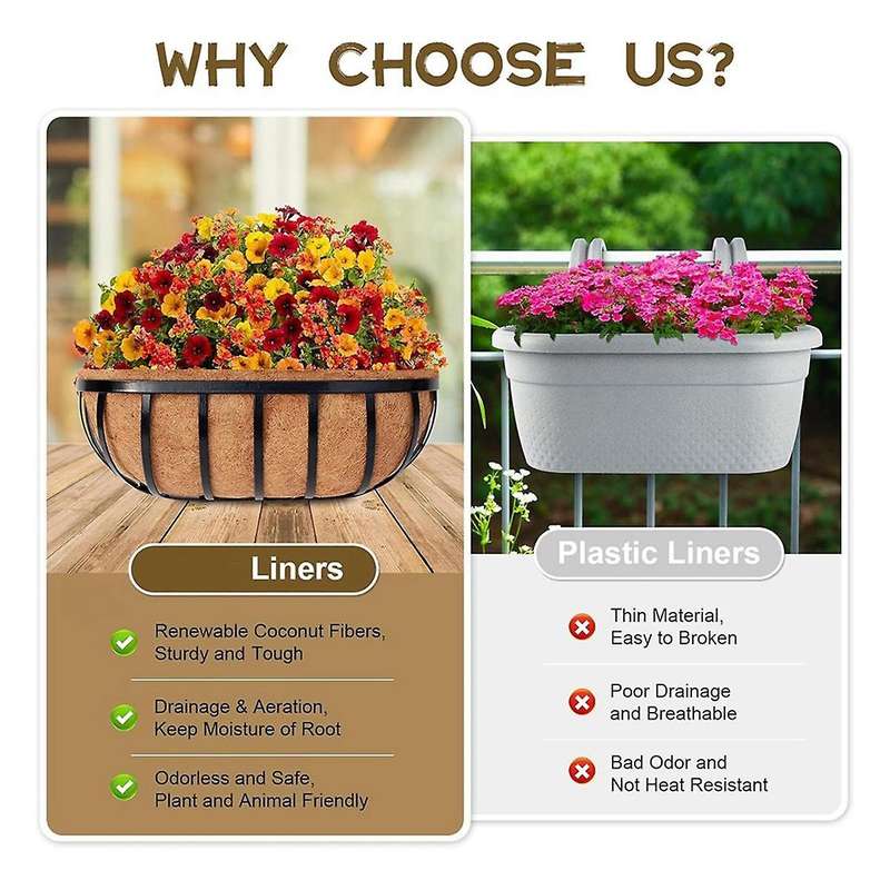 4 Pack 24 Inch Trough Coconut Liners, Natural Coconut Liners for Wall Planter, Window Basket Deck Ra