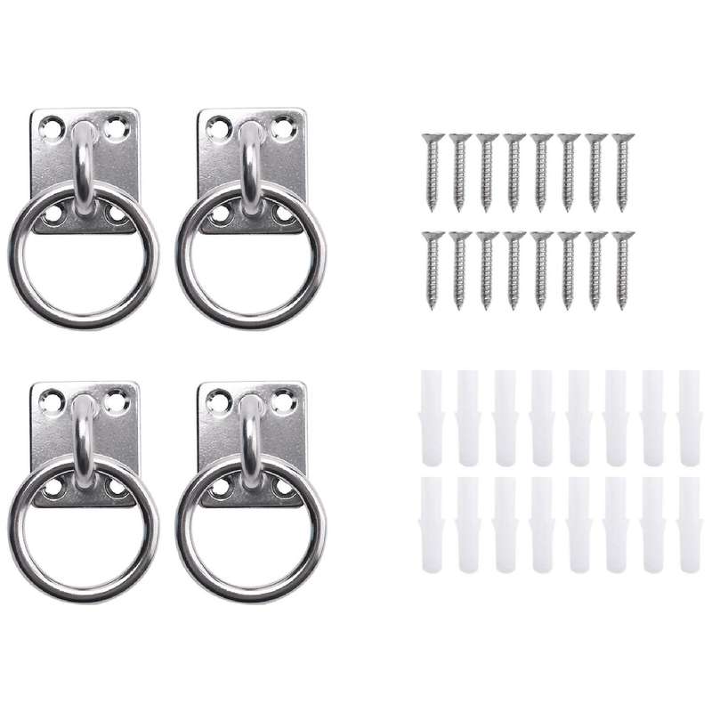 4 Pack 304 Stainless Steel Eye Plate with Ring M6 Eyelet Hooks,Wall Hook with Screw for Hanging Hamm
