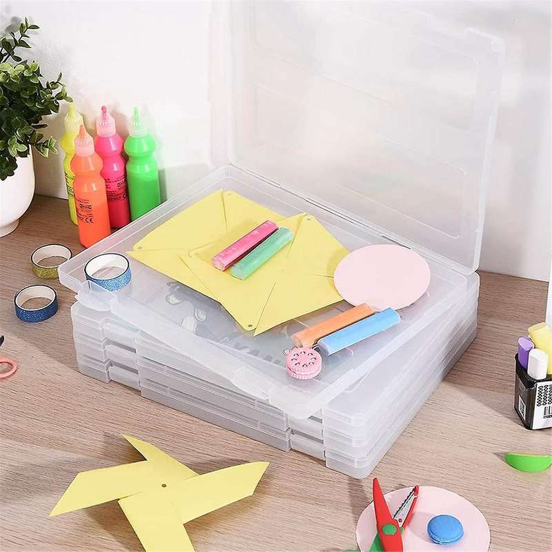 4 Pack A4 File Portable Project Case,plastic Storage Box for 8.5x11in Letter Paper, Scrapbook Docume
