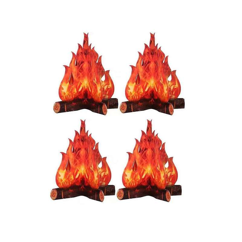 4 Pack Artificial Flames 3D Cardboard Camping Fire Decoration Holiday Party Christmas