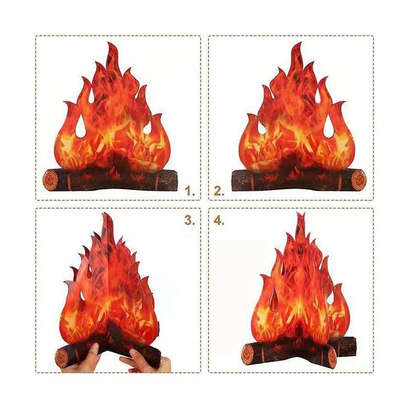 4 Pack Artificial Flames 3D Cardboard Camping Fire Decoration Holiday Party Christmas