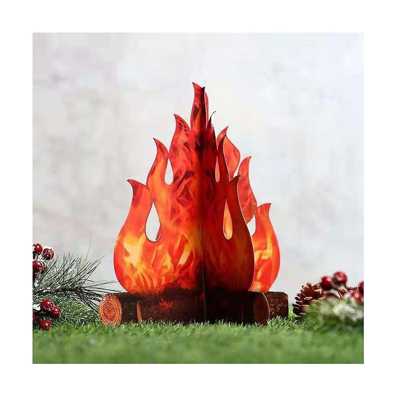 4 Pack Artificial Flames 3D Cardboard Camping Fire Decoration Holiday Party Christmas