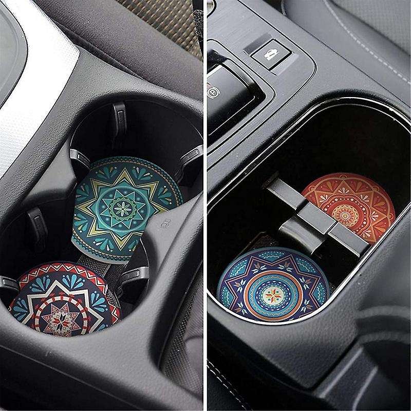 4 Pack Car Coasters for Drinks Absorbent 2.56 Inch Ceramic Car Cup Holder Coaster with Removable Fin