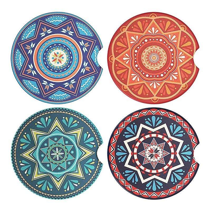 4 Pack Car Coasters for Drinks Absorbent 2.56 Inch Ceramic Car Cup Holder Coaster with Removable Fin