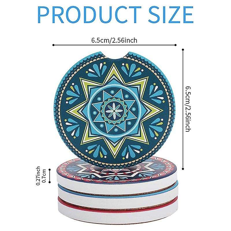 4 Pack Car Coasters for Drinks Absorbent 2.56 Inch Ceramic Car Cup Holder Coaster with Removable Fin