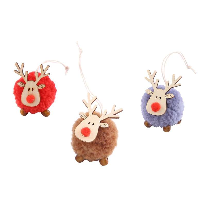 4 Pack Cute Felt Wooden Christmas Tree Decorations Hanging Pendant Deer Craft Ornament Christmas Dec