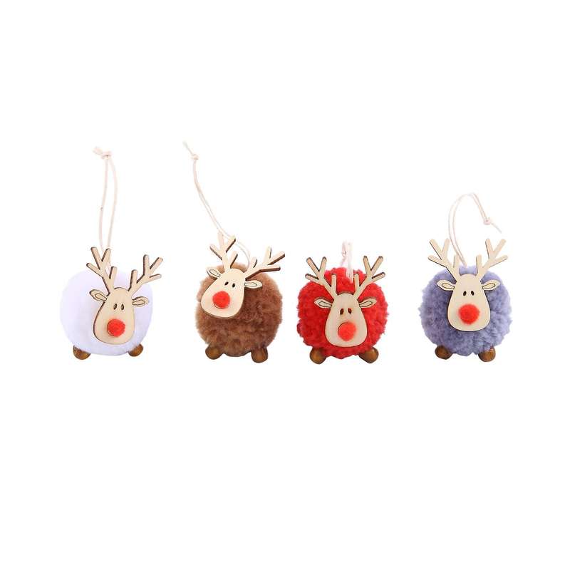 4 Pack Cute Felt Wooden Christmas Tree Decorations Hanging Pendant Deer Craft Ornament Christmas Dec
