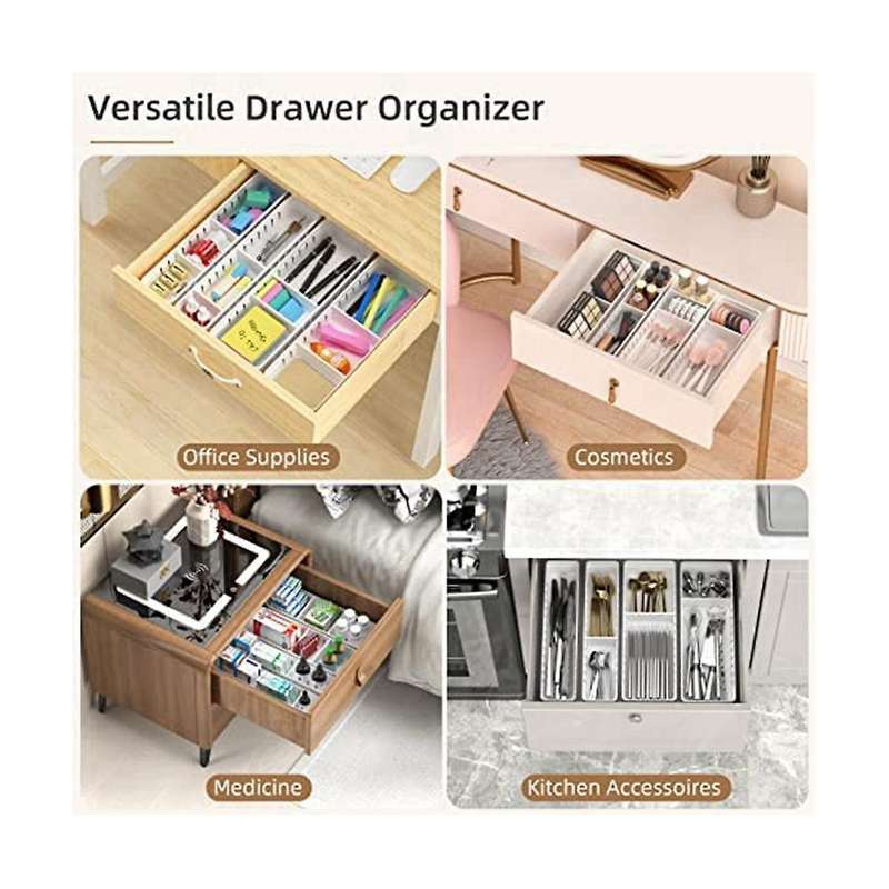 4 Pack Desk Drawer Organizer Trays, Plastic Office Drawer Organizer Set Makeup Organizer Storage Di