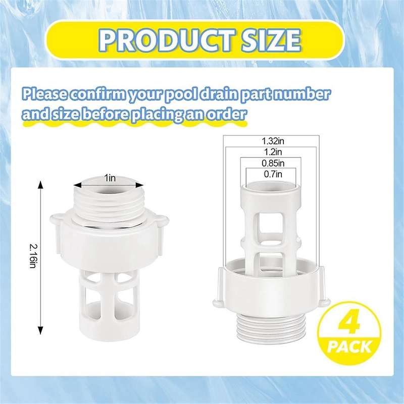 4 Pack Garden Hose Drain Plug Connector Replacement Above Ground Pool Drain Adapter for Round Swimmi