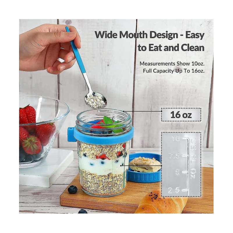 4 Pack Overnight Oats Containers with Lids and Spoons 16 Oz Mason Jars for Overnight Oats Leak Proof