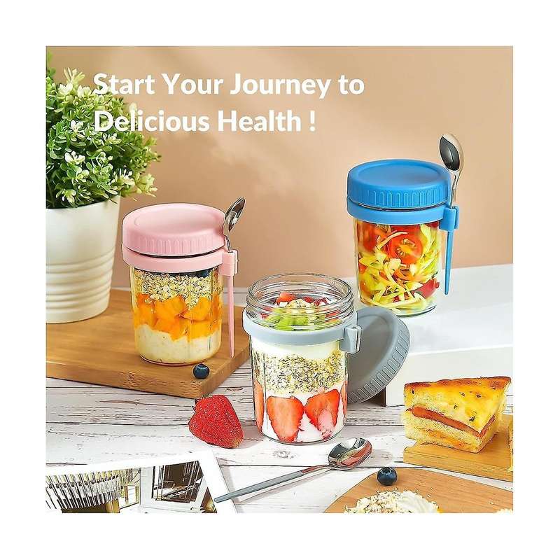 4 Pack Overnight Oats Containers with Lids and Spoons 16 Oz Mason Jars for Overnight Oats Leak Proof