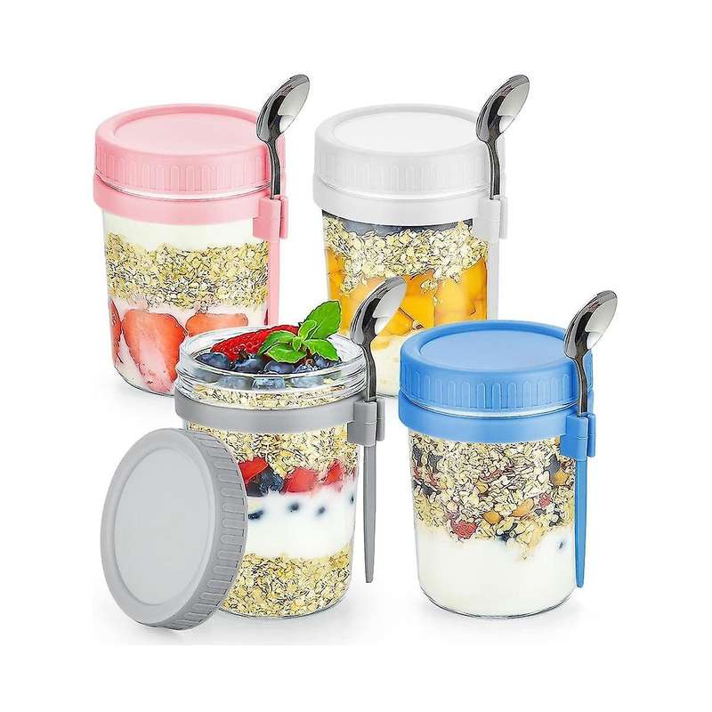 4 Pack Overnight Oats Containers with Lids and Spoons 16 Oz Mason Jars for Overnight Oats Leak Proof
