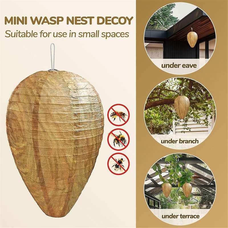 4 Pack Mini Size Paper Wasp Nest Decoy Hanging Fake Wasp Nest for Wasps Hornets Yellow Jackets