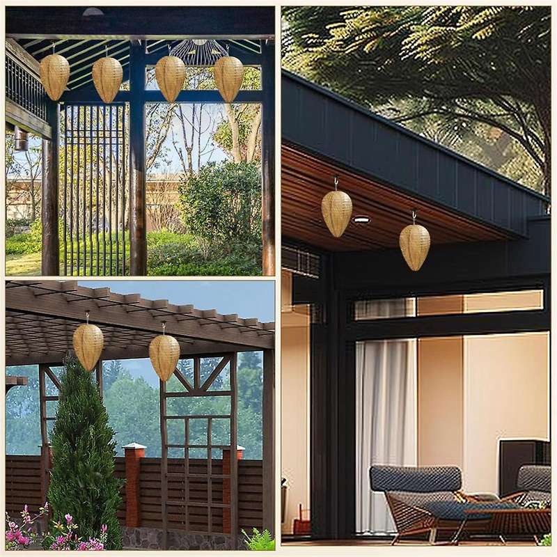 4 Pack Mini Size Paper Wasp Nest Decoy Hanging Fake Wasp Nest for Wasps Hornets Yellow Jackets