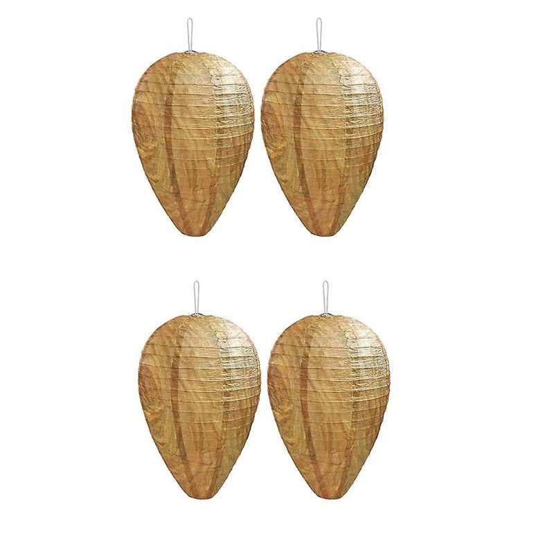 4 Pack Mini Size Paper Wasp Nest Decoy Hanging Fake Wasp Nest for Wasps Hornets Yellow Jackets