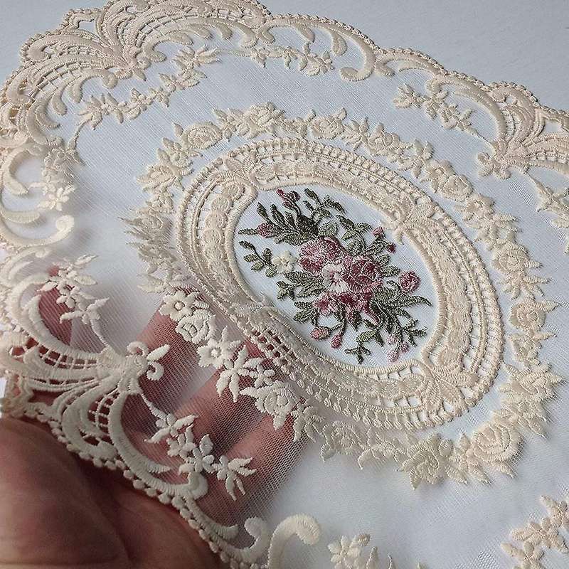 4 Pack Retro Lace Placemats, French Crochet Doilies, Handmade Embroidered Table Mats, 12x16-In Beige