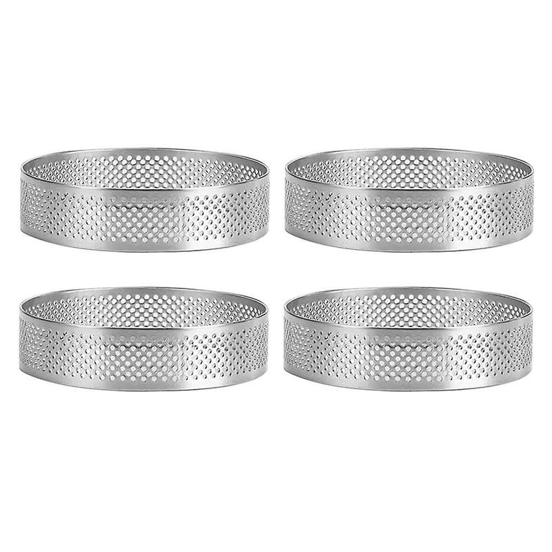 4 Pack Stainless Steel Tart Rings 2.4in,perforated Cake Mousse Ring,cake Ring Mold,round Cake Bakin