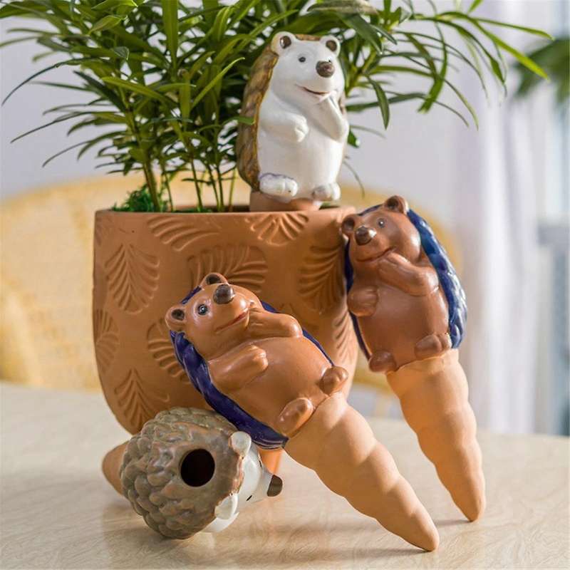 4 Pack Self Watering Spikes Cute Hedgehog Shape Terracotta Indoor and Outdoor Plant Watering Globes