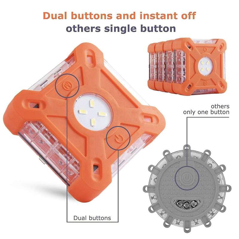 4 Packs Led Car Roadside Emergency Disc Roadside Flasher Square Light