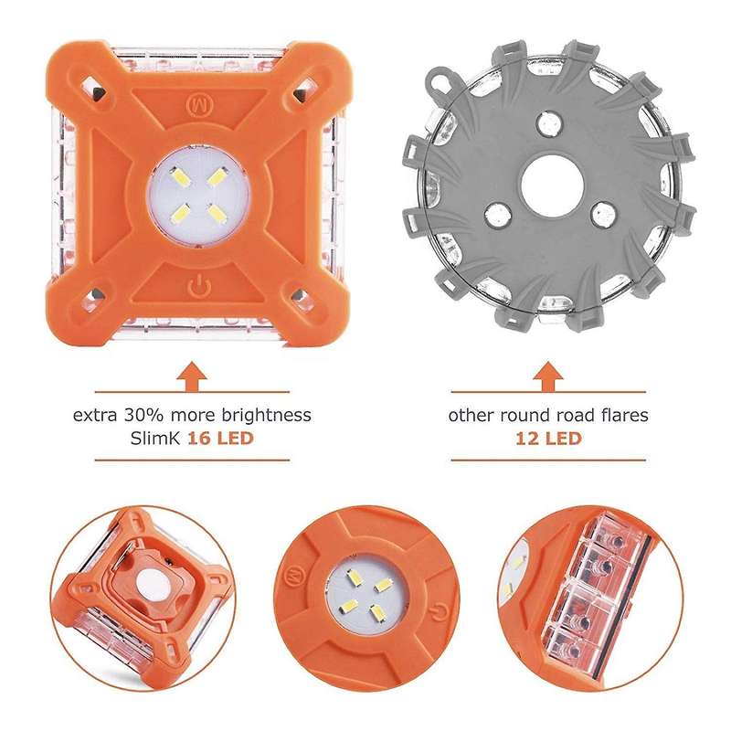 4 Packs Led Car Roadside Emergency Disc Roadside Flasher Square Light
