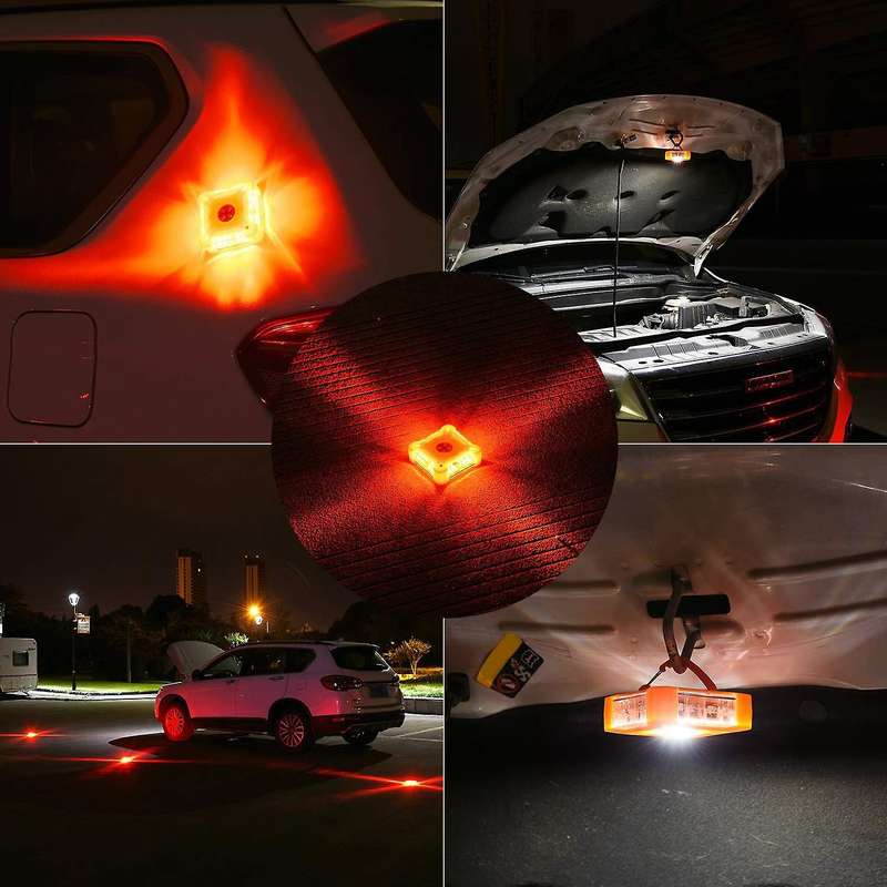 4 Packs Led Car Roadside Emergency Disc Roadside Flasher Square Light