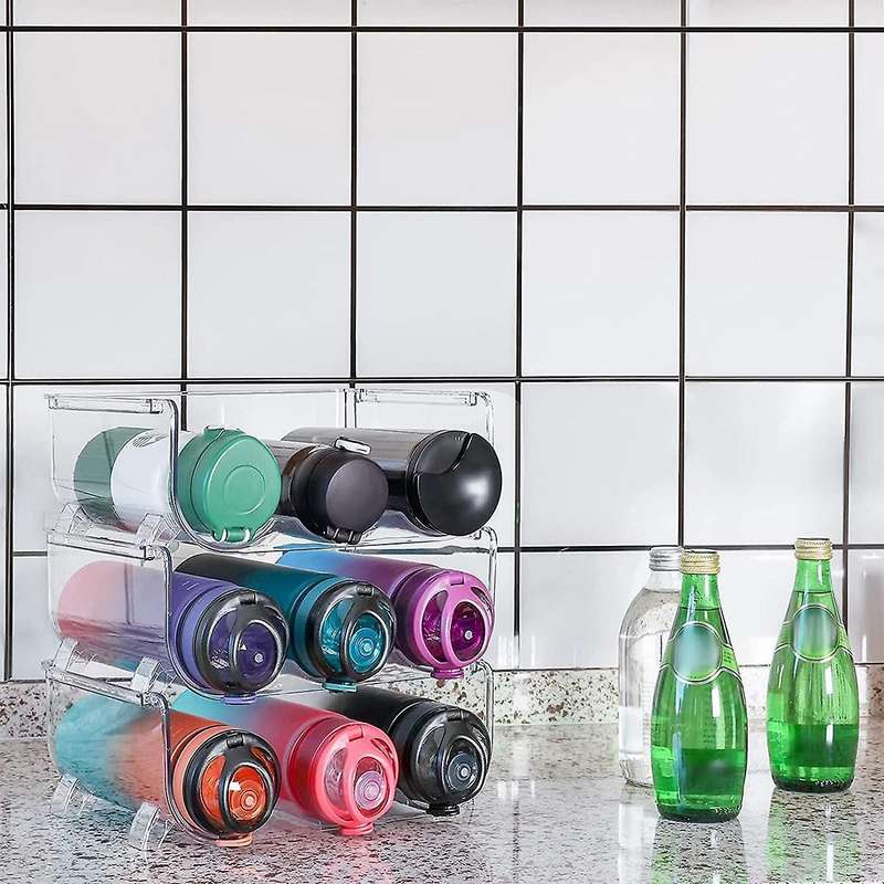 4 Pack Water Bottle Organizer, Storage Holder for Kitchen Organization, Fridge, Pantry, Cabinet, Cu