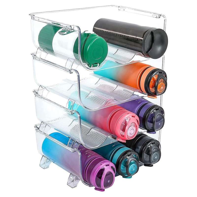 4 Pack Water Bottle Organizer, Storage Holder for Kitchen Organization, Fridge, Pantry, Cabinet, Cu