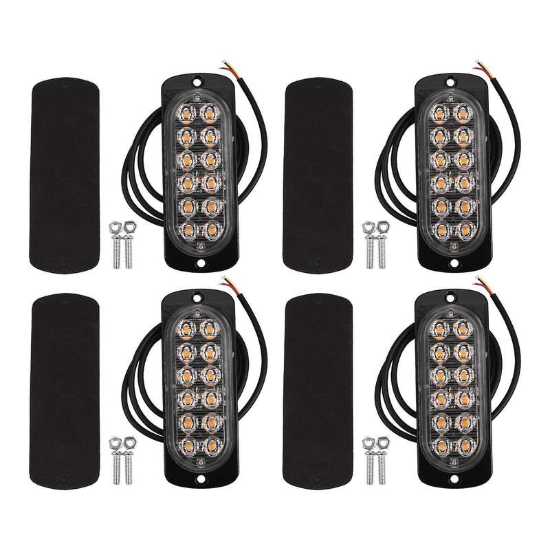 4 Pcs 12-Led Flash Flashing Strobe Car Emergency Signal Led Orange Grill Breakdown Light Fog Light