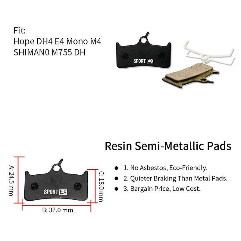 4 Pairs Bicycle Disc Brake Pads for HOPE DH4 E4 and for M755 Caliper,Sport EX Class,Resin