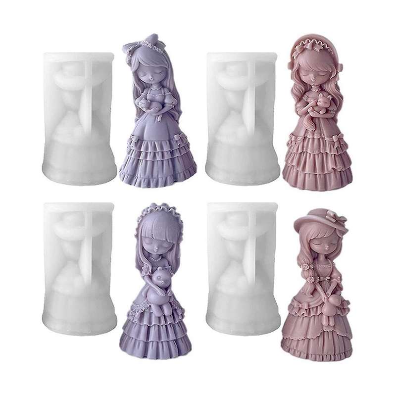4 Pcs 3d Cartoon Little Girls Doll Silicone Candle Mold, for Wax Aromatherapy Making Diy Holiday Gi
