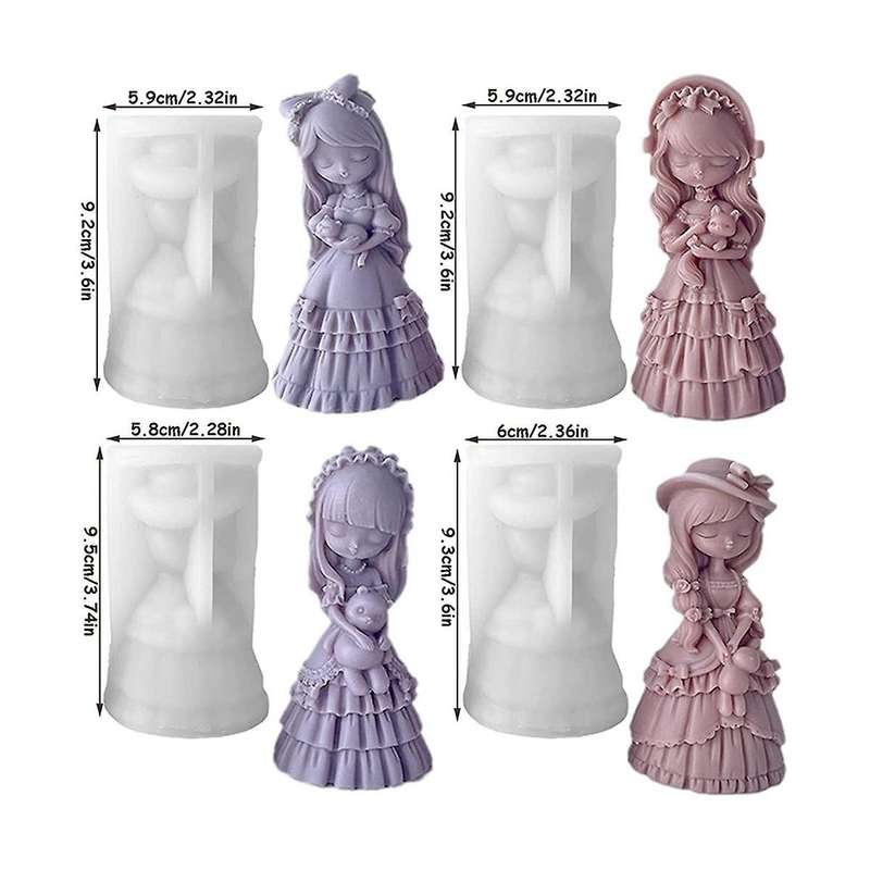 4 Pcs 3d Cartoon Little Girls Doll Silicone Candle Mold, for Wax Aromatherapy Making Diy Holiday Gi